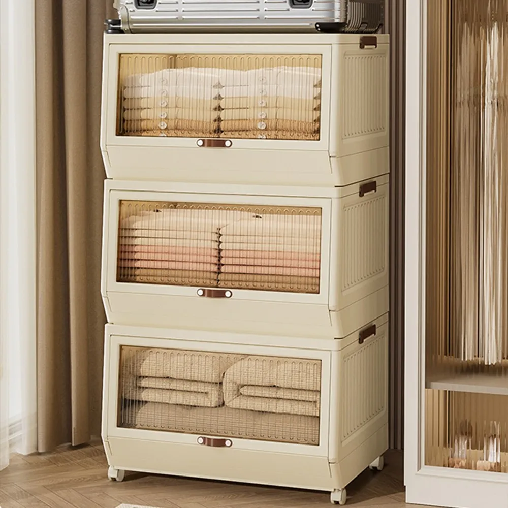 뚜껑이 달린 1/3 레이어 보관함, 바퀴가 달린 접이식 보관 용기, 옷장용 옷장 정리함