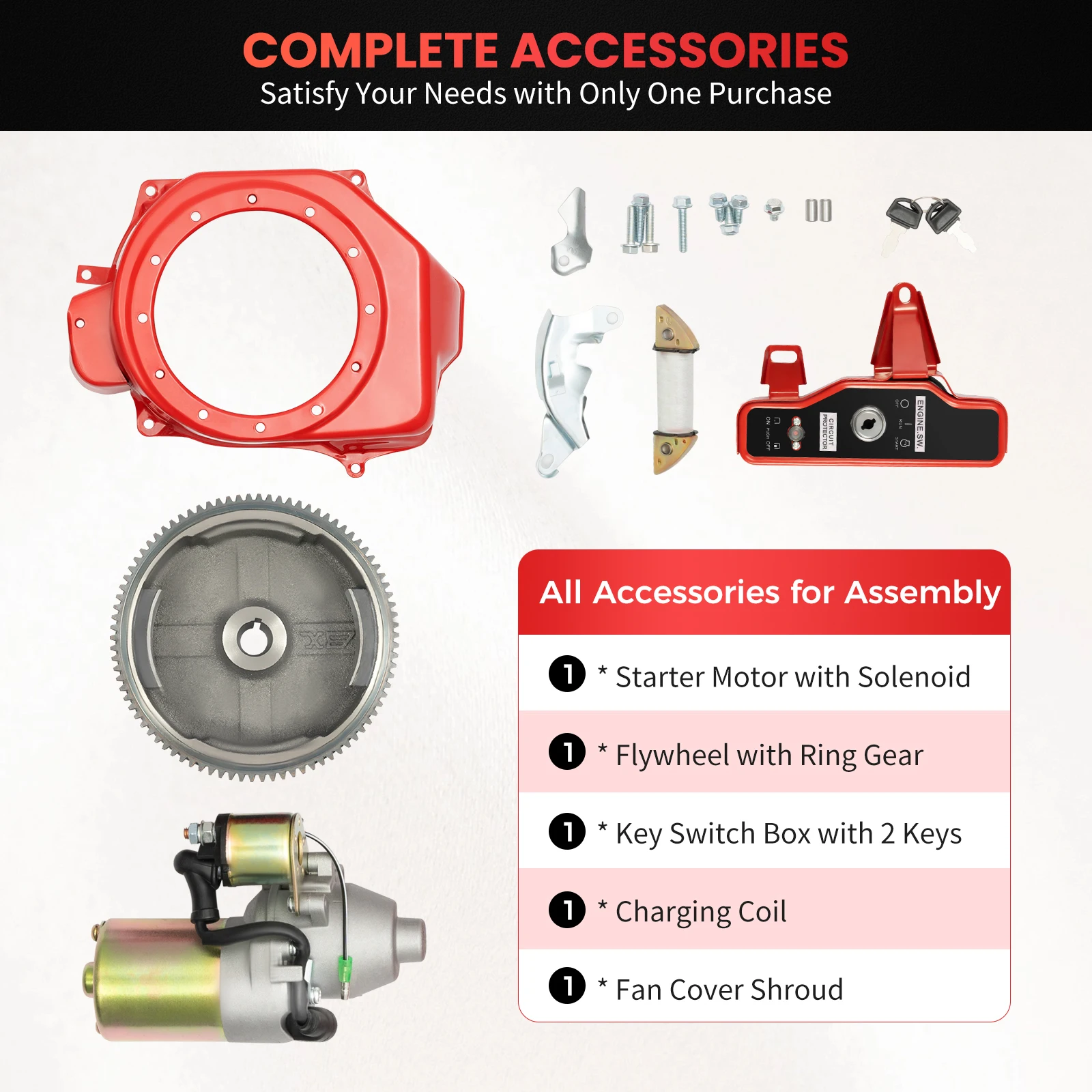 Fit for HONDA GX160 5.5HP and GX200 6.5HP Electric Starter Kit, Flywheel Starter Motor with Electromagnetic Ignition Switch Box