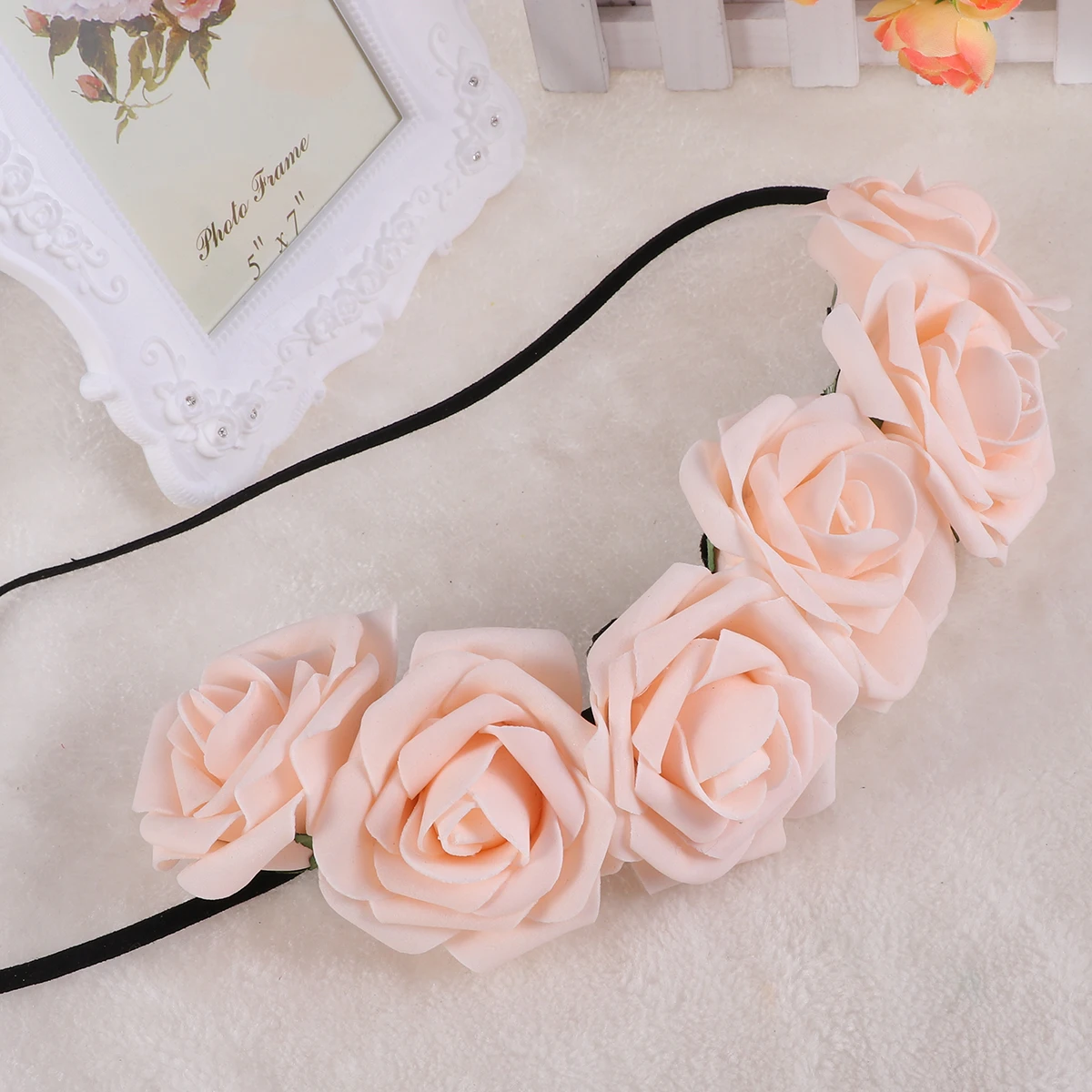 

Foam Rose Hair Wreath Allergy-Free Dark Blue Adjustable Bridal Crown Floral Headpiece Wedding Party Festival Accessory