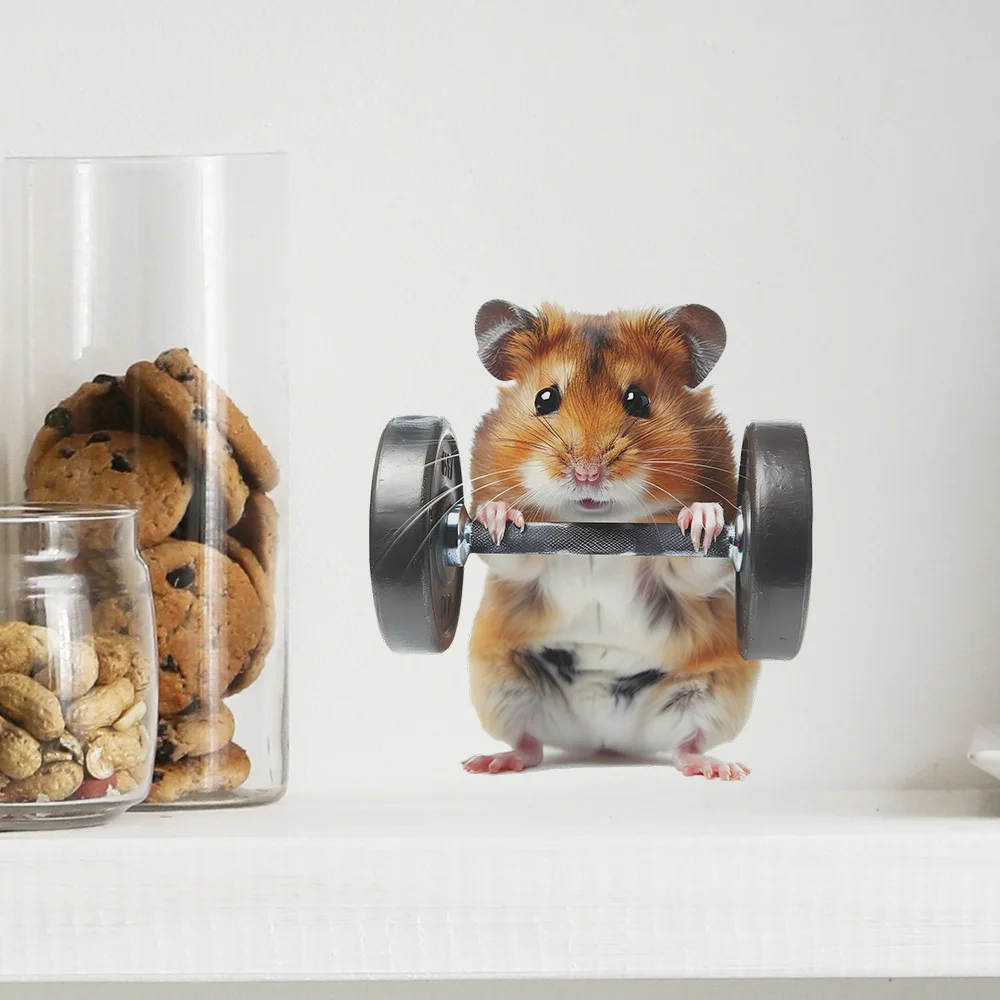 Fitness Hamster Wall Sticker,Bedroom Entrance Bathroom Weightlifting Mouse Wall Stickers Self-adhesive