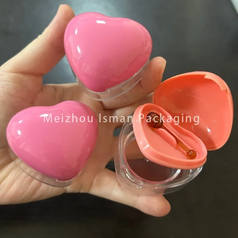 50個入り 可愛いオレンジピンクのハート型リップクリームジャー リップバームスクラブ容器 アイシャドウパウダーケース リップパッケージ ブラシ付き 6g