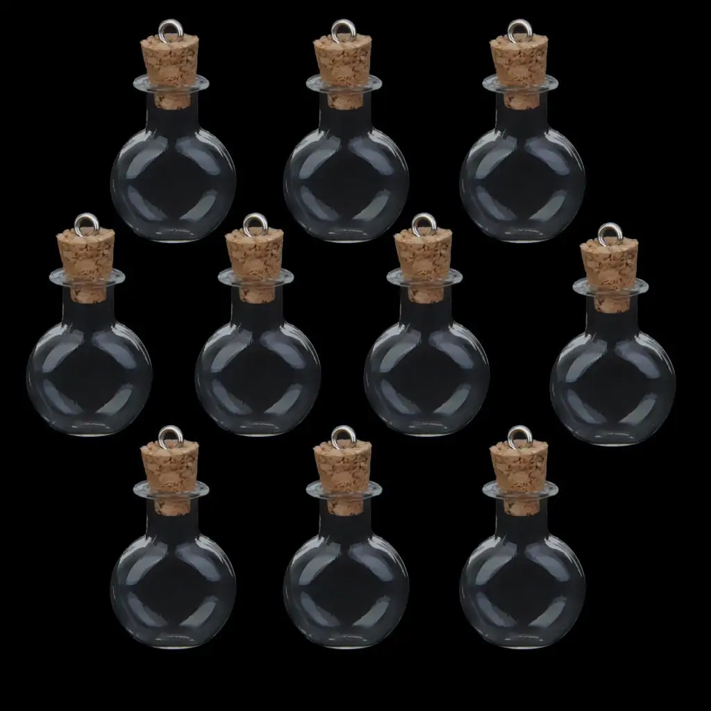 

10, маленькие крошечные круглые бутылки, банки, флакон, пробковая подвеска, прозрачная