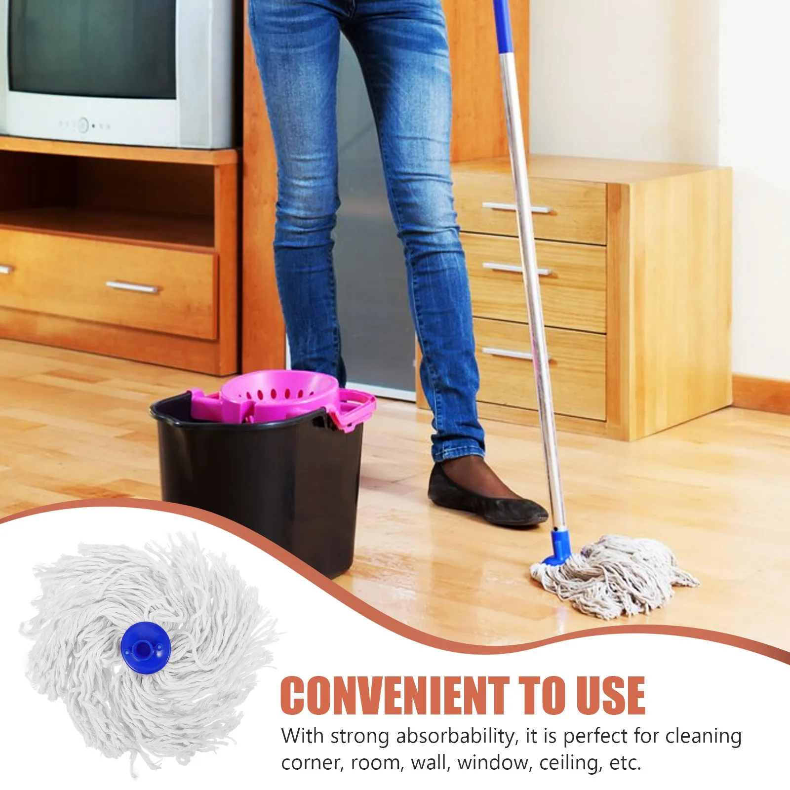 3Pcs Mop Replacement Heads Reusable Washable Cotton Yarn Mop Head Household Floor Cleaning Mopping Head Accessory