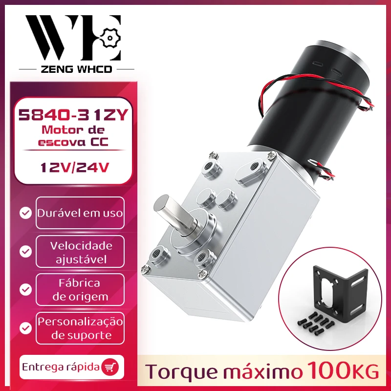 Motor de engrenagem dc de engrenagem sem-fim 5840-31zy 12v24v 7rpm-470rpm velocidade ajustável reversa auto-travamento alto torque motor de engrenagem de eixo duplo