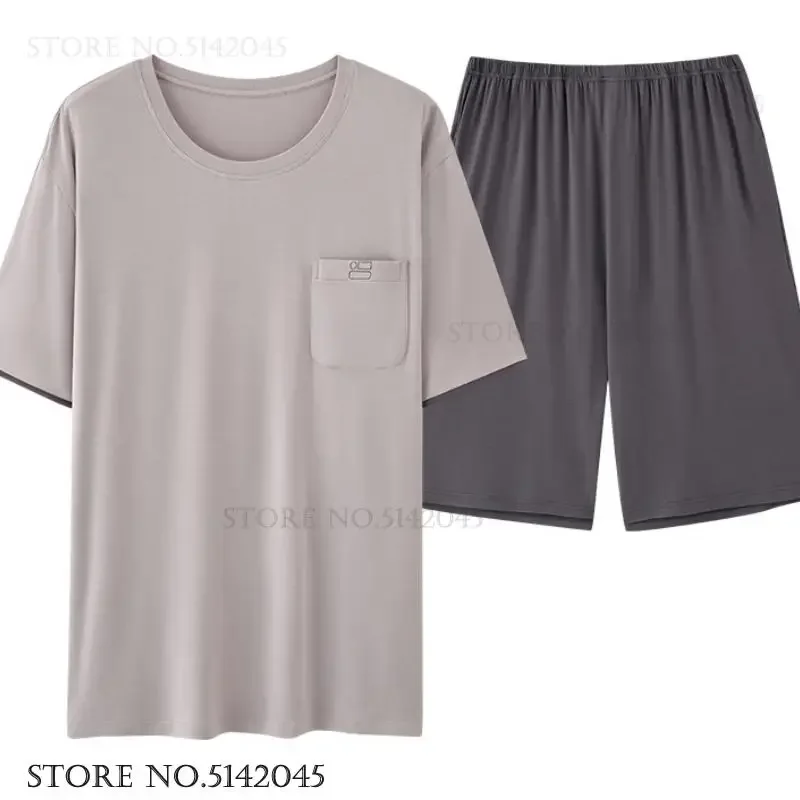 Large Size Mens Pajamas Set Loungewear Comfortable Modal Short Sleeve Shorts Pijamas Suit Summer Loose Casual Homewear Pyjama