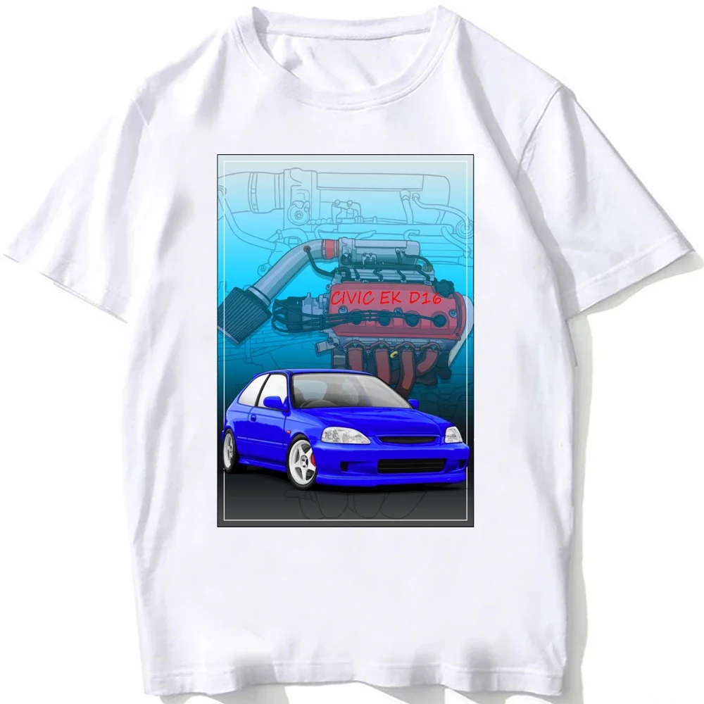 Civic EK Hatch With A D16 B16 K20 H22 Classic T-Shirt Summer Men Short Sleeve Hip Hop Boy White Tees Retro Japan Car Sport Tops