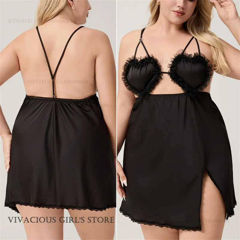Women's Nightgown Chemise Sleepwear Sexy Lace Intimate Lingerie Backless Hollow Out Night Dress Underwear Oversize Homewear