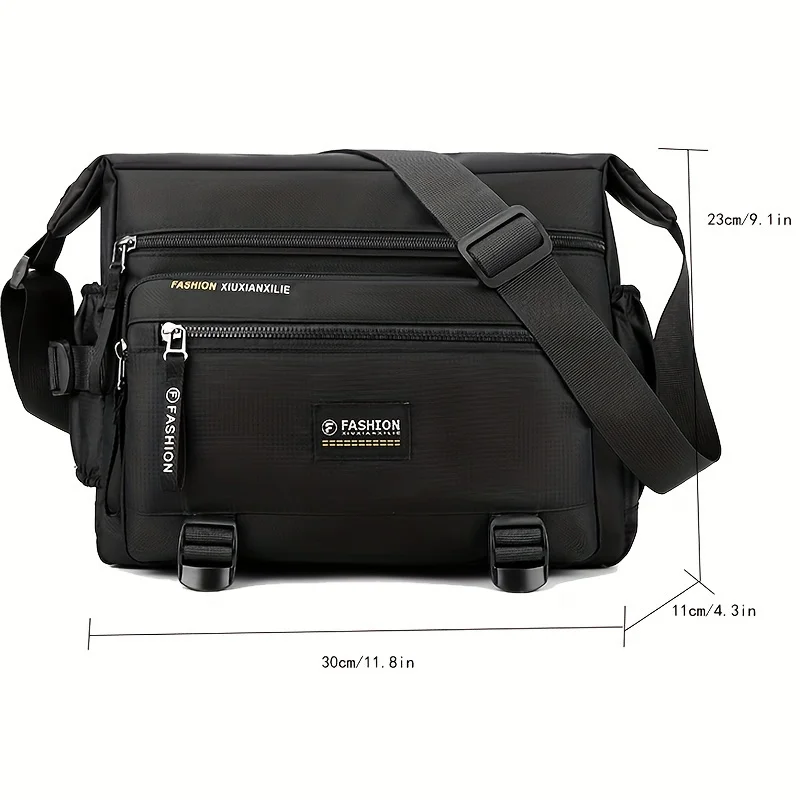Casual Men's Messenger Bag Small Lightweight Nylon Crossbody Bag with Polyester Lining Adjustable Strap Zip Closur