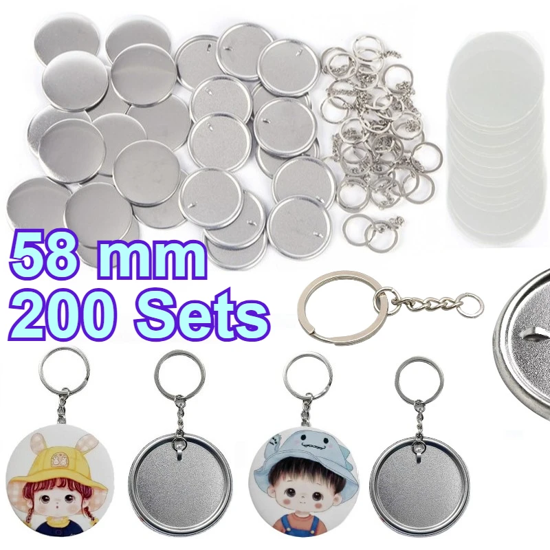 

200 Sets 58mm Metal Button Maker Keychain Supplies for DIY Hand Press Round Badge Crafts Maker Commemorative Gift
