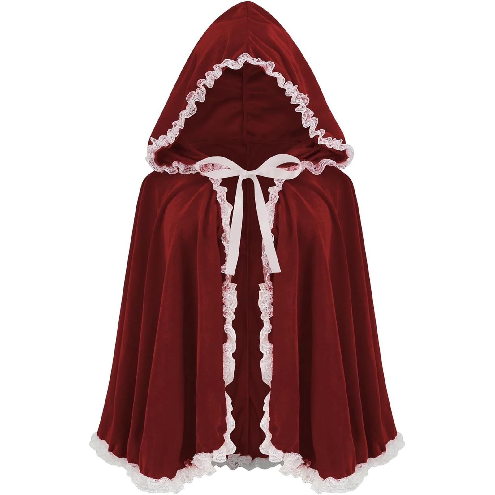 Capas rojas vino para fiesta de Navidad, Ponchos dulces de otoño e invierno, moda para mujer, terciopelo con volantes, encaje, terciopelo, accesorio de Cosplay de Navidad