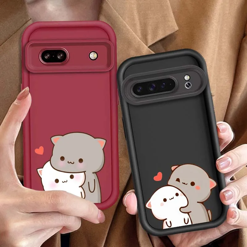 

Couple Cute Kitten Gift For Google Pixel 9 8A 8 7 7A Pro XL 5G Eye Ladder Soft TPU Shockproof Cover Phone Case
