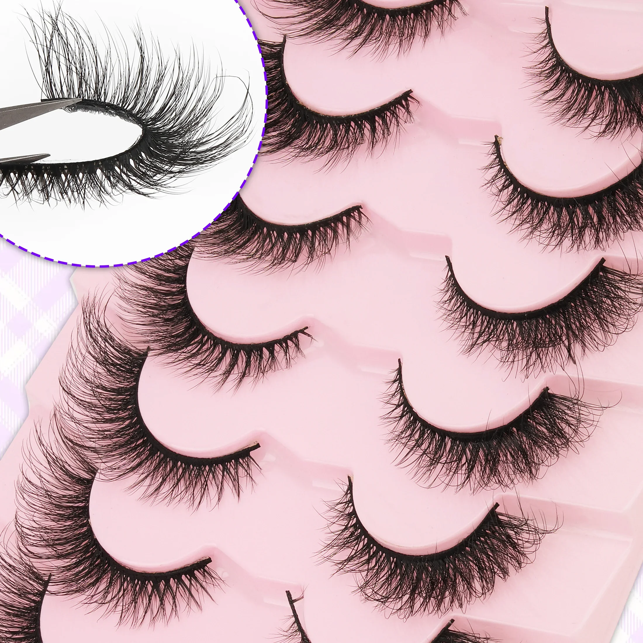 7 Pairs Faux Mink Strip Lashes Fluffy Wispy Volume Full Soft Reusable False Eyelashes for Daily Party Eye Makeup