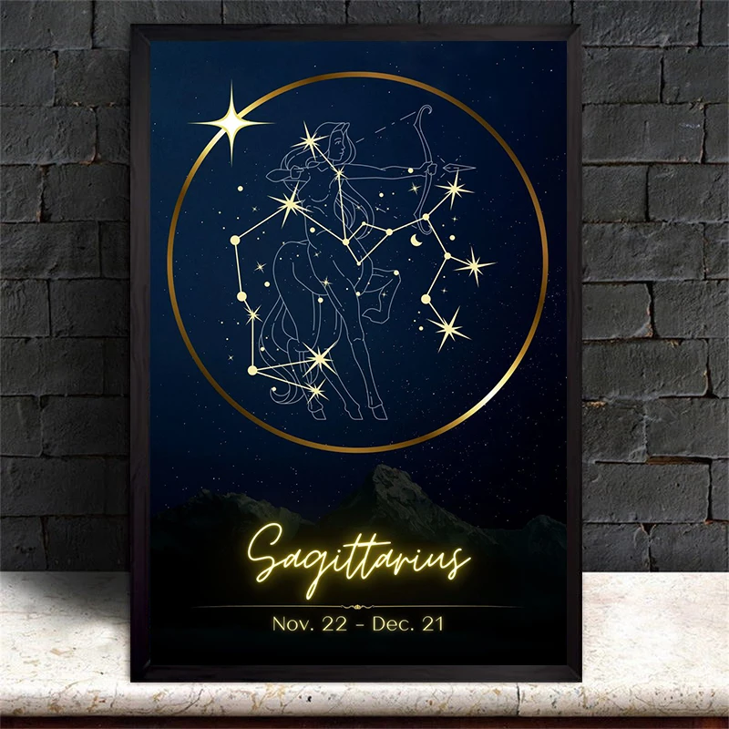 Zodiac 12 Constellation Canvas Painting Leo Libra Aries Virge Vintage Posters and Prints Wall Art Pictures For Room Home Decor