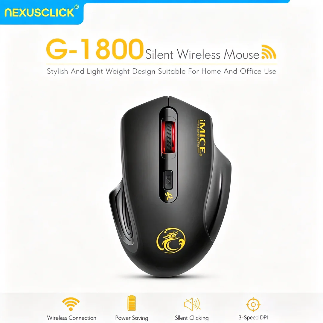 Mouse Óptico Sem Fio Silencioso NexusClick 2026 com Receptor USB 2.4G e Pilha AA para Negócios, Jogos, Escritório, Laptop e Mac