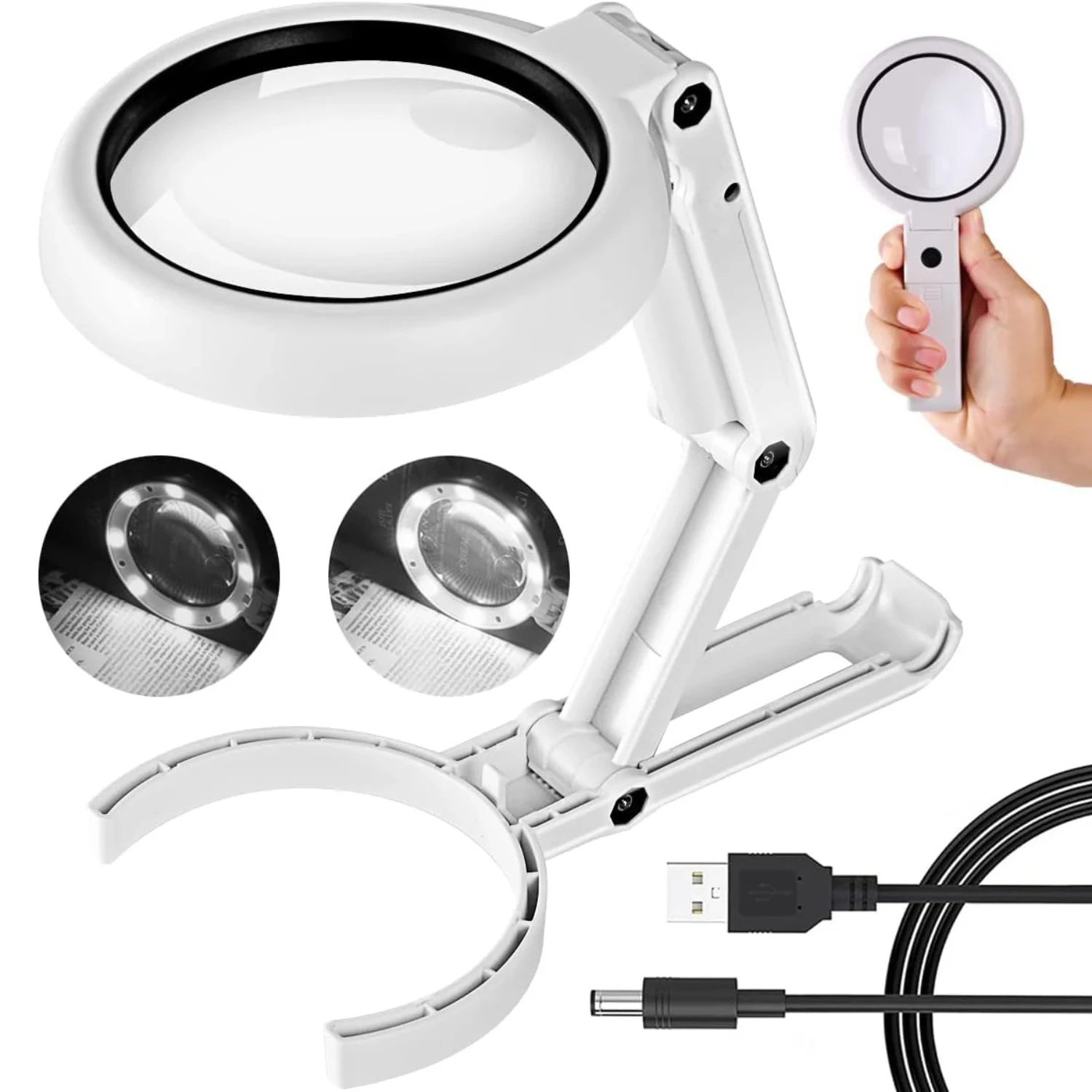 Foldable Desk Magnifier with Adjustable Light for Seniors with Macular Degeneration - 11x and 5x Magnification Tool