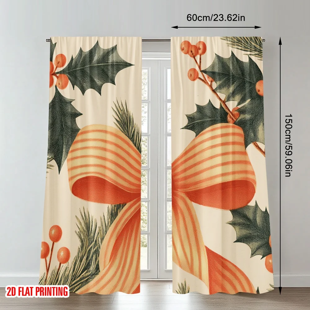 2 قطعة 2D الطباعة المسطحة ستائر عيد الميلاد العصرية عيد الميلاد هولي القوس زخرفة الرقمية المطبوعة البوليستر الستائر عيد ميلاد #2