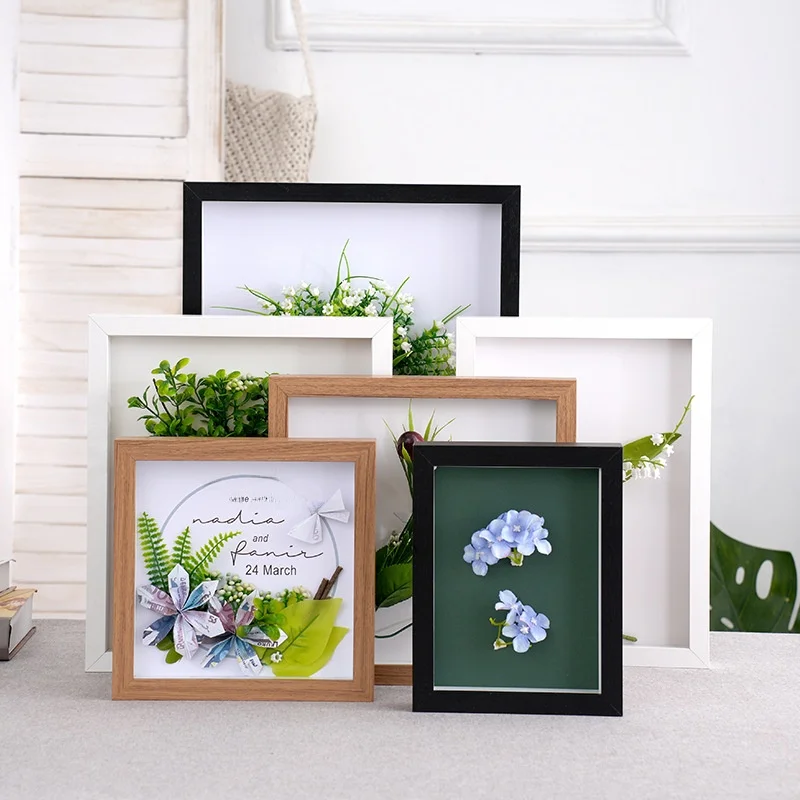 Wooden Density Board Hollow Creative Style DIY Ink Stamp Square Picture Frame Plant Dried Flower Leaf Specimen Frame Home Decor