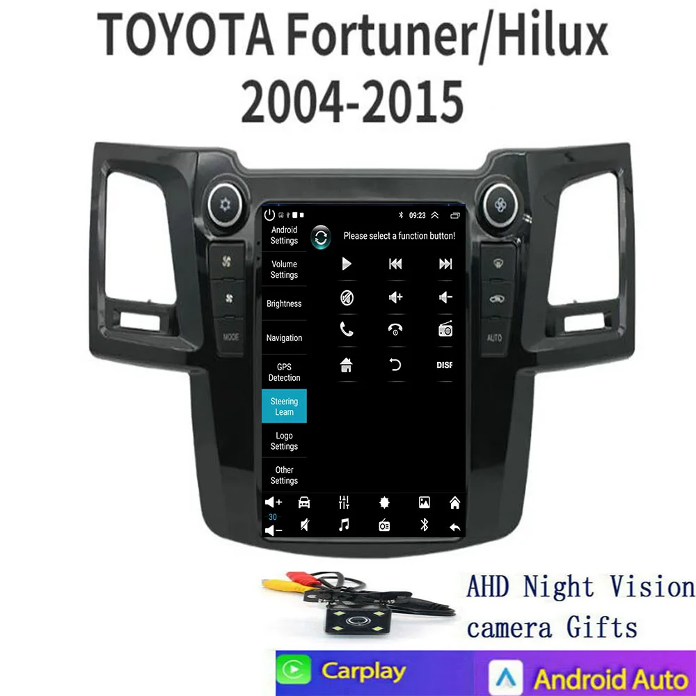 لتويوتا فورتشنر هايلكس ريفو 2008-2015 Carplay أندرويد 14 تسلا شاشة سيارة مشغل وسائط متعددة رئيس وحدة نظام تحديد المواقع الصوت راديو السيارات