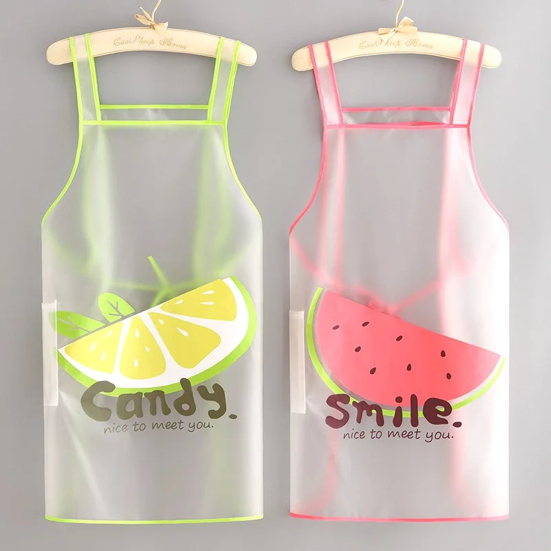 No-wash Transparent Fruit Print TPU Waterproof and Anti-fouling Apron for Home Kitchen Cooking Apron