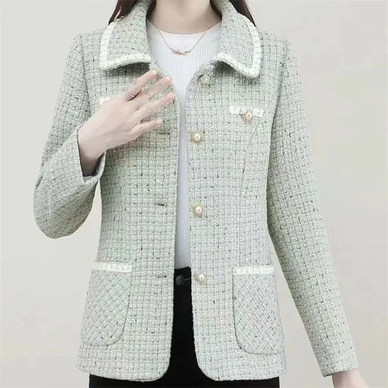 Spring New Fashion Mom's Small Fragrant Coat Women's Spring Autumn Slim Suit Jacket Middle aged Fashion Blazer Top Wool Jacket