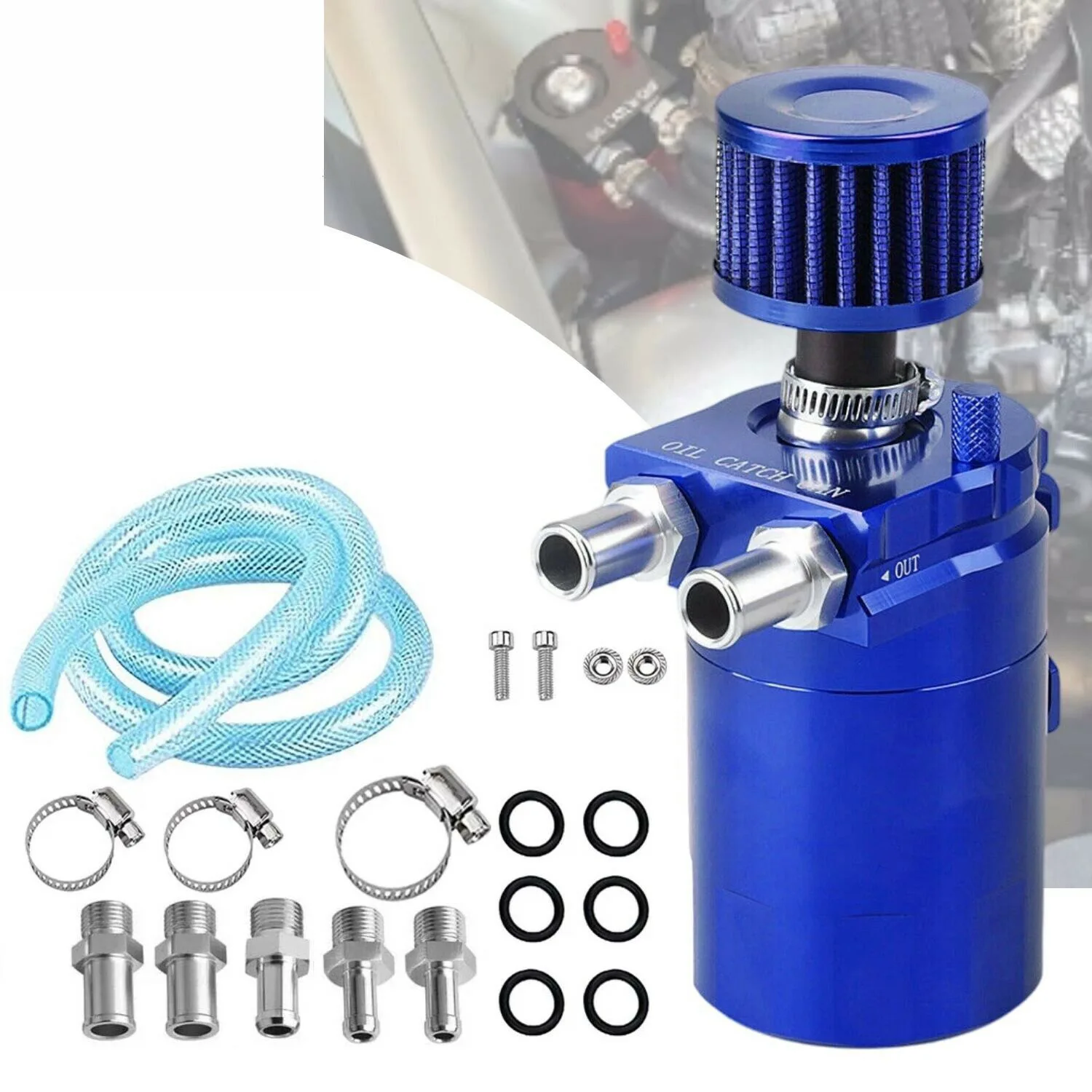 Aluminium Olieval Reservoir Brandstofvangtank Universele Baff Rood Zwart Blauw Zilver Met Luchtfilter 300ML Oliepot Refit Kits