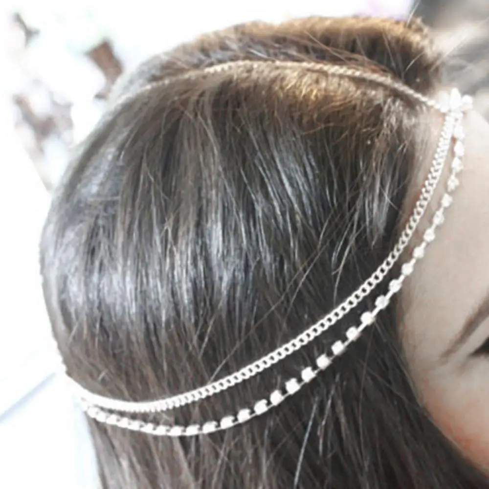 Rhinestone Chains Crystal Bridal Headwear Lady Bohemian Fashion Rhinestone Layered Head Chain Headpiece Hair Band Jewelry