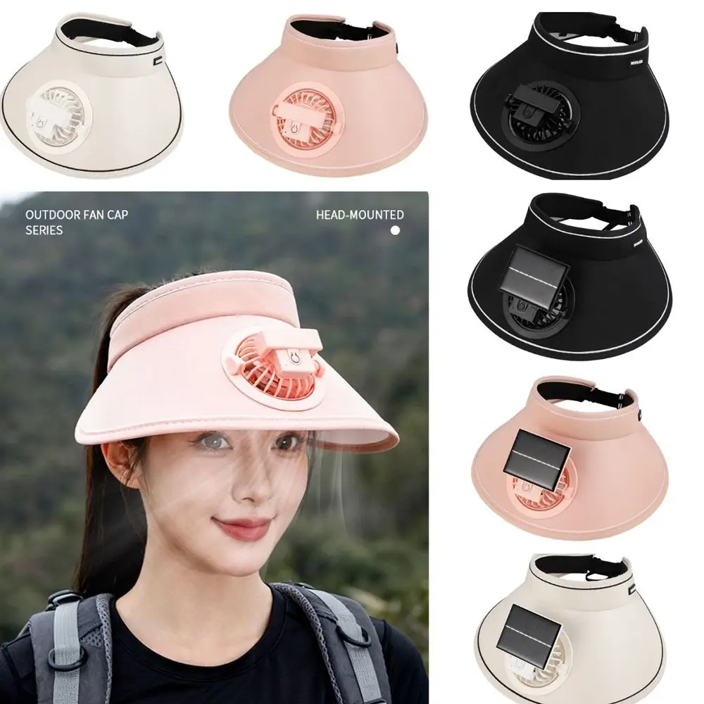 Breathable Sunscreen Fan Hat Sun Protection Wide Brim Cooling Fan Hat Solar /USB Charging Empty Top Sun Visor Hat Summer Season