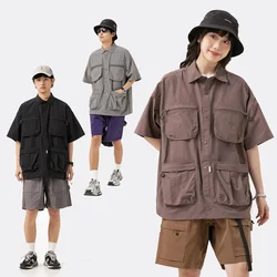 3D Pocket Shirts Women Men Outdoor Quick Dry Summer Streetwear Short Sleeve Loose Casual Function Cargo Shirts Tops