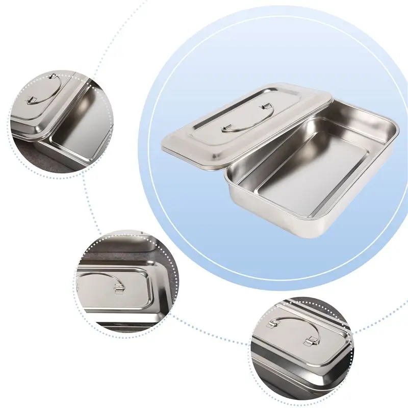 Y42A-Stainless Steel Container Organizer Box Instrument Tray To Storage Box With Lid Tools Cans - 9 Inch