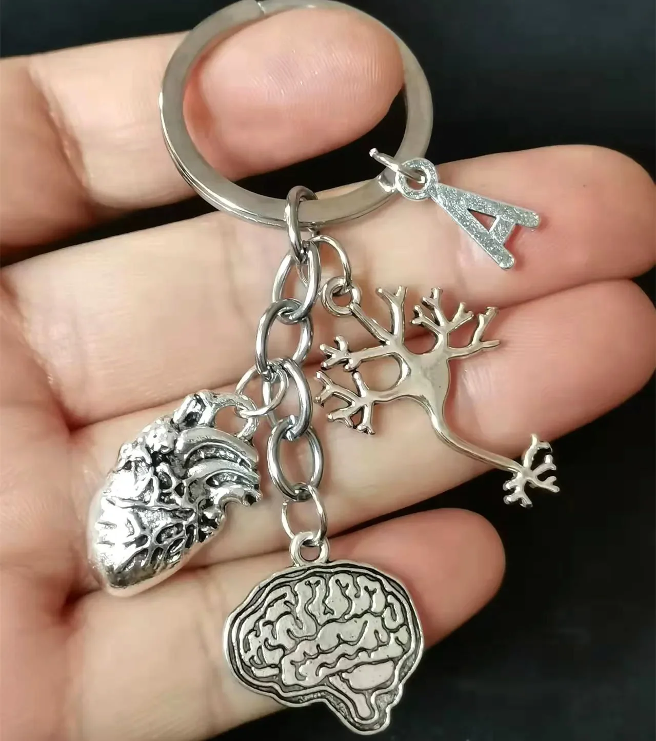 Brain Heart Neuron 26 Letters Heart Brain Neurological Medical Key Chain Key Ring Pendant Gift