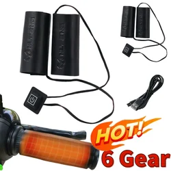 Heated Motorcycle Handlebar Grips Warmer USB Anti Slip Handlebar Warmer Sleeves 6 Gear Waterproof Anti Vibration Hot Grip Handle