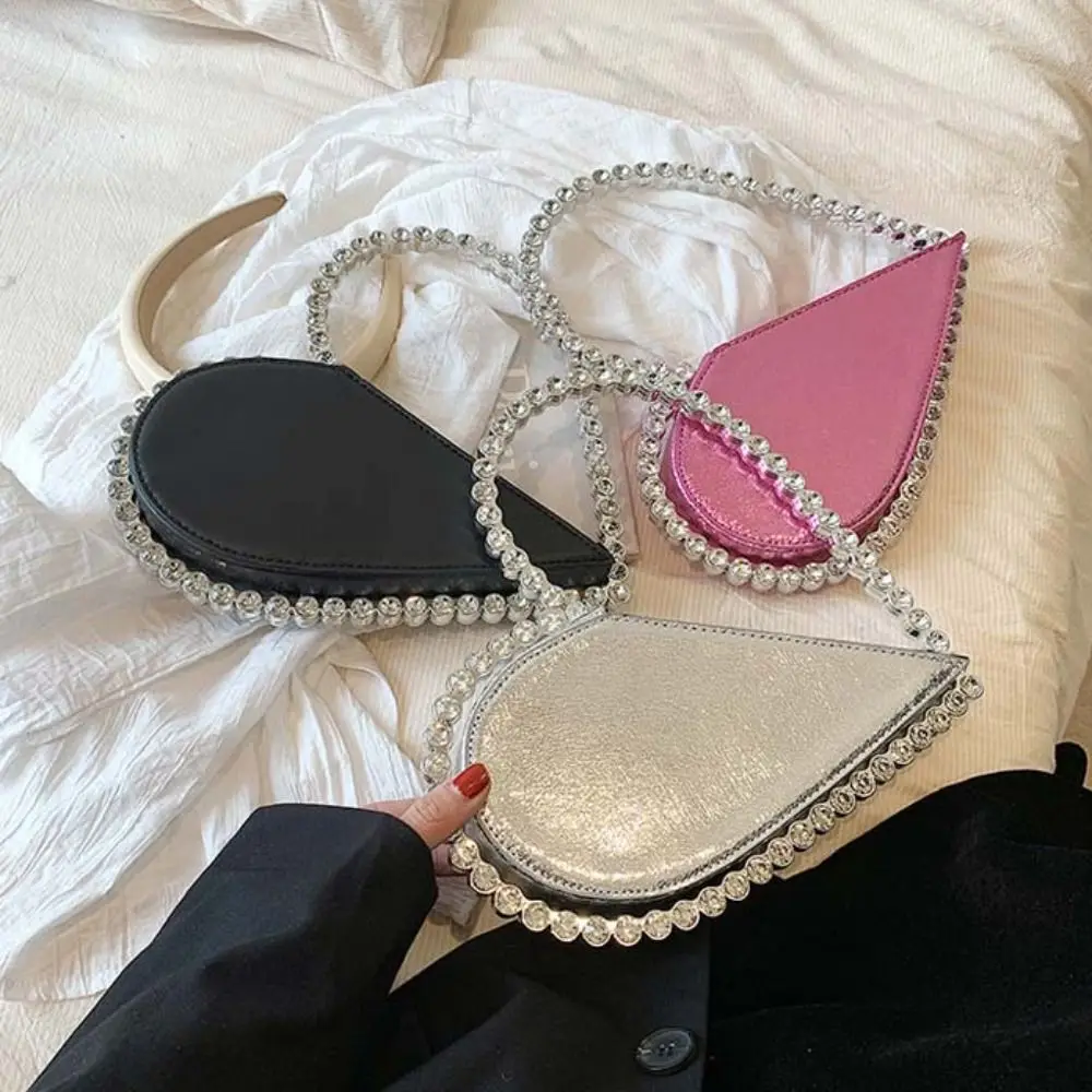 Rhinestone Evening Banquet Bag Large Capacity Messenger Purse Love Shape Handbag Metal Handle Wrist Bag Ladies Clutch Bag