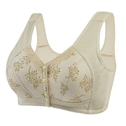 Wireless Bralette Comfortable Underwear Middle-aged Elderly Women Lace Chest Wrap Ultra-thin Mom Front Open Buckle Cotton