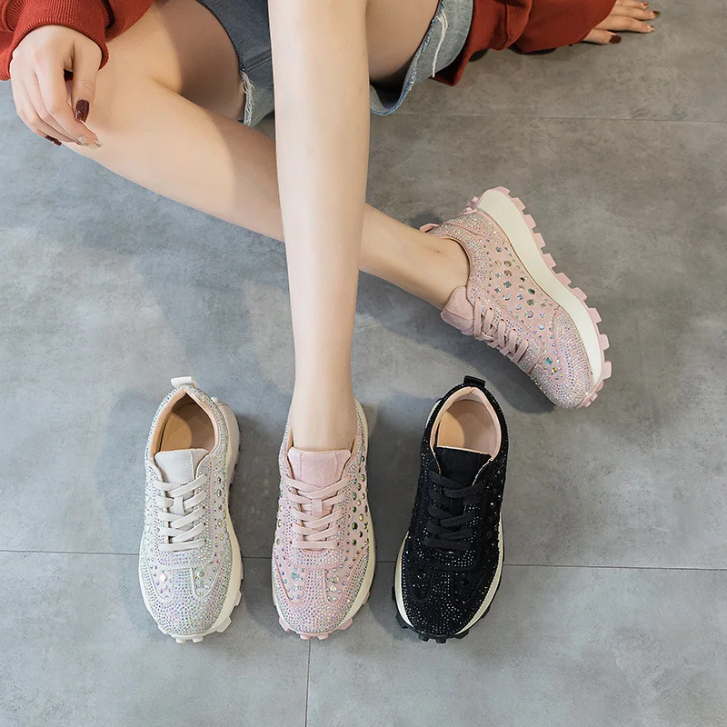 

Women's Pink Leather Face Agam Shoes Spring 2025 New Versatile Breathable Casual Dad Shoes Thick Bottom Sports Shoes