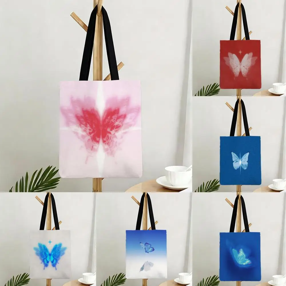 Casual daily Cute Dreamy Ins Anime butterfly Storage Bags Canvas Bags Series Print Bag Lightweight Shoulder Daily Shopping Bags