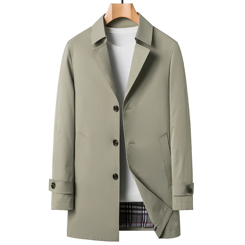 

High Quality Men's Business Casual Windbreaker 2025 Spring Autumn Solid Mid-Length Trench Coat Clothing Outwear Overcoat Jackets
