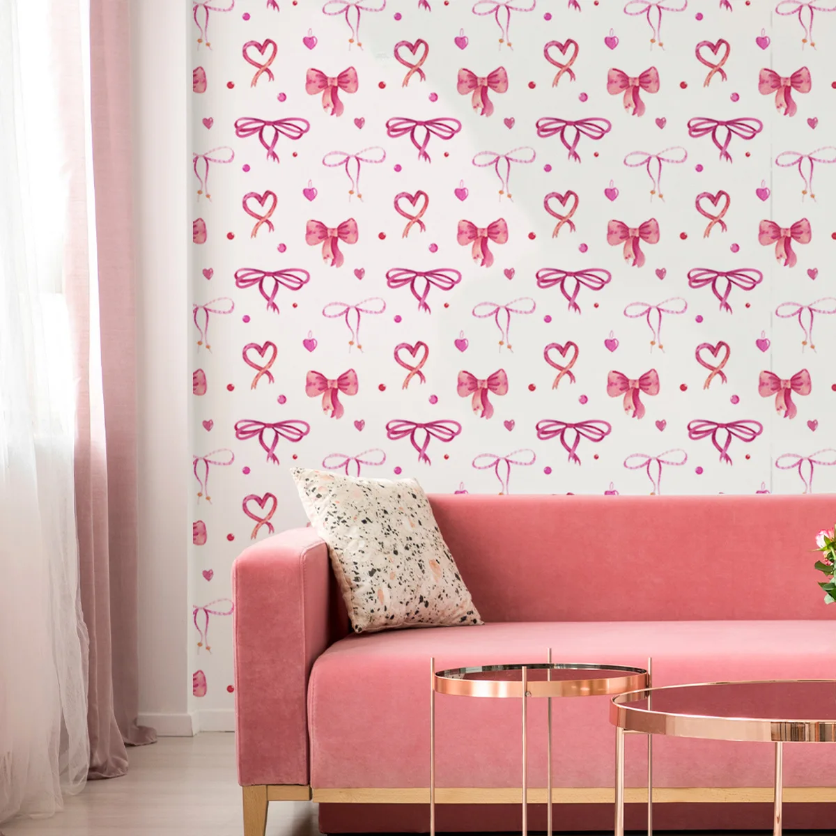 Pink Bow Love Print Wallpaper Self Adhesive Waterproof Girls Bedroom Nursery Room Decal Contact Paper Kindergarten Mural