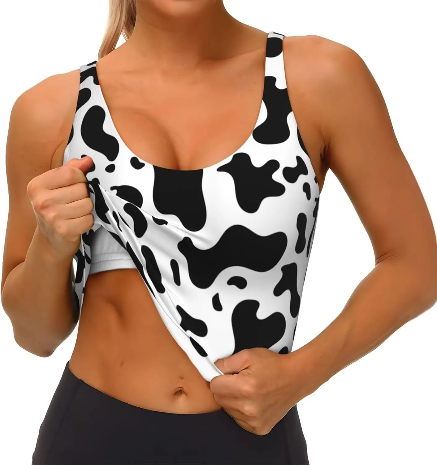 Bra Olahraga Pola Sapi untuk Wanita Bra Lari Racerback Bra Olahraga Crop Tank Top