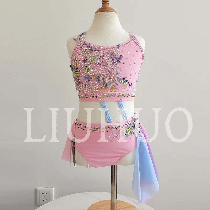 LIUHUO Pink Lyrical Dancing Dress for Performance Color Pole Skirt Factory Customize BD8841