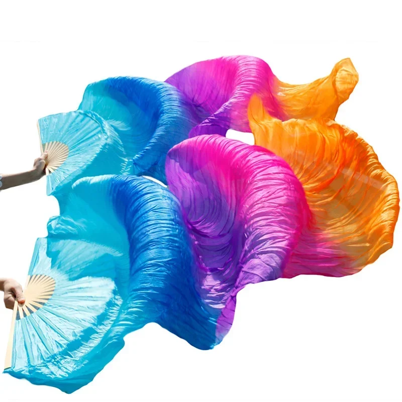 New Belly Dance Fans Imitation Silk Bamboo Fan Veil Handmade Gradient Color Dance Fans Dance Performance Props Customizable