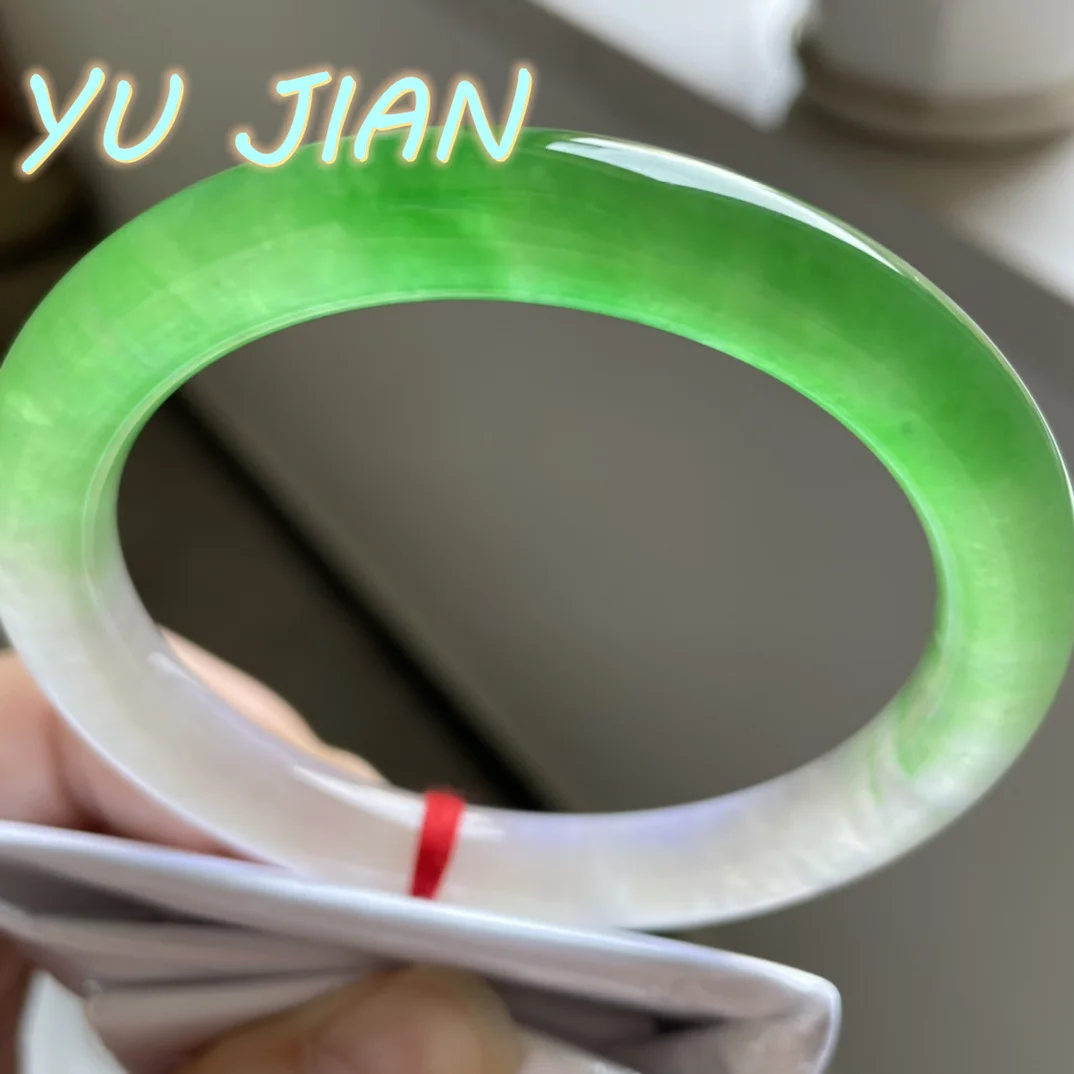 Mais novo luz de semente de gelo verde perfeito barra redonda jadeite pulseira jade elegante nobre flor flutuante handring jóias finas