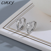CIAXY Silver Color Cross Ear Hoop Earrings for Men and Women Couples Personality Zircon Ear Buckle Punk  Jewelry