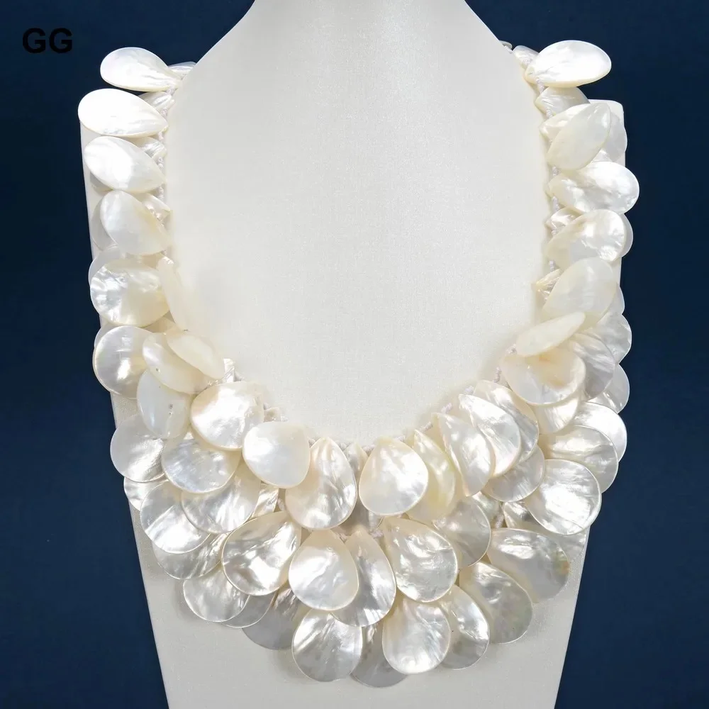 

Jewelry Natural 20x30MM White Shell MOP Top-drilled Mother Of Pearl Necklace Free Shipment