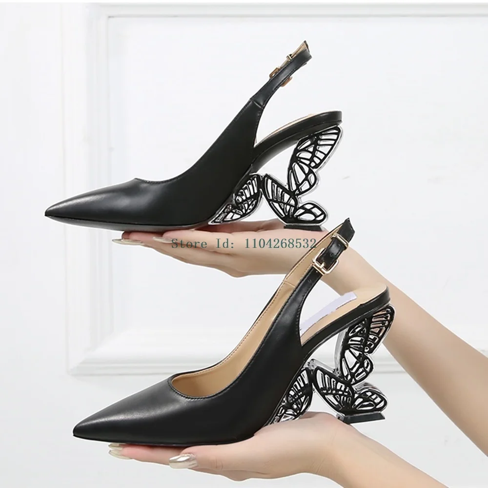 Butterfly Knot Strange Style Belt Buckle Pumps Sexy Pointed Toe Solid Slip On New Arrivlas Fashion Women Dress Slides