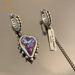 XIYANIKE Vintage Purple Crystal Heart Ssymmetrical Drop Dangle Hoop Earrings For Women Girl Fashion Jewelry Gift Party серьги