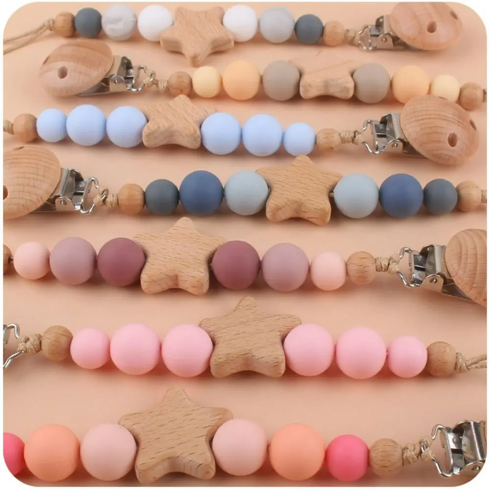 Toddler Wood Soother Holder Nipple Holder Clips Pacifier Holder Clips Baby Teether  Straps Dummy Clips Baby Pacifier Chain