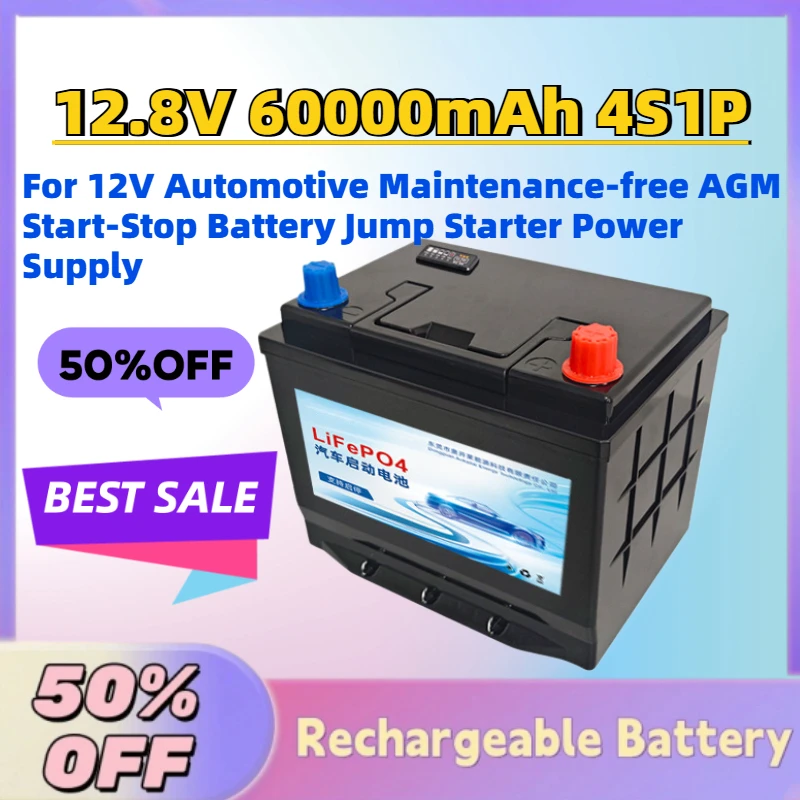New 12.8V 60Ah 4S1P LiFePO4 Battery Packs for 12V Automotive Maintenance-free AGM Start-Stop Battery Jump Starter Power Supply