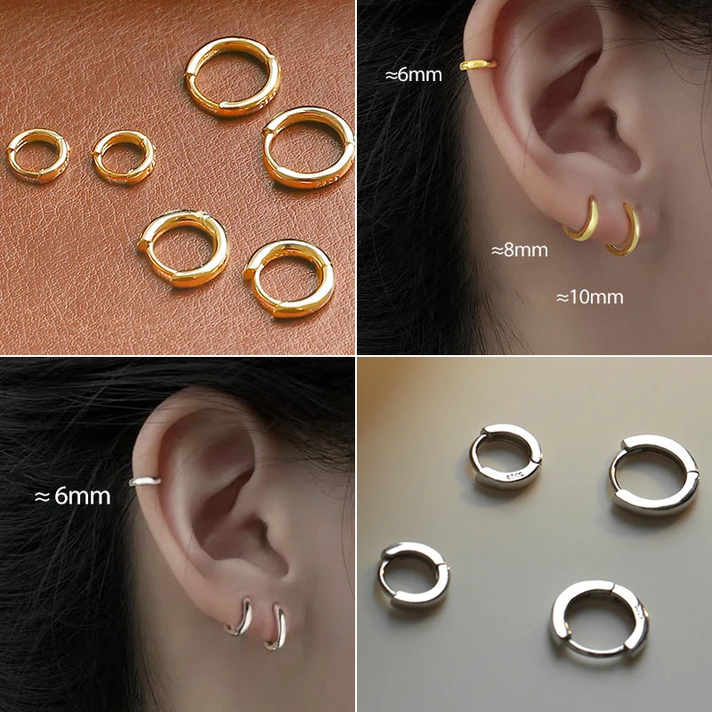 Vintage Gold Silver Color 6mm 8mm 10mm Plain Gold Huggies Earring Women Middle Hoops Loops Circle Round Ring Ear Jewelry Gift