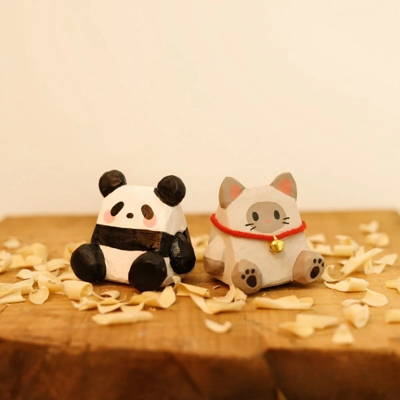 ​​​​​​​Handmade Wood Carving Cute Pet Pen Holder Desktop Mini Sculpture Writing Brush Stand Hanging Decoration Creative Gift