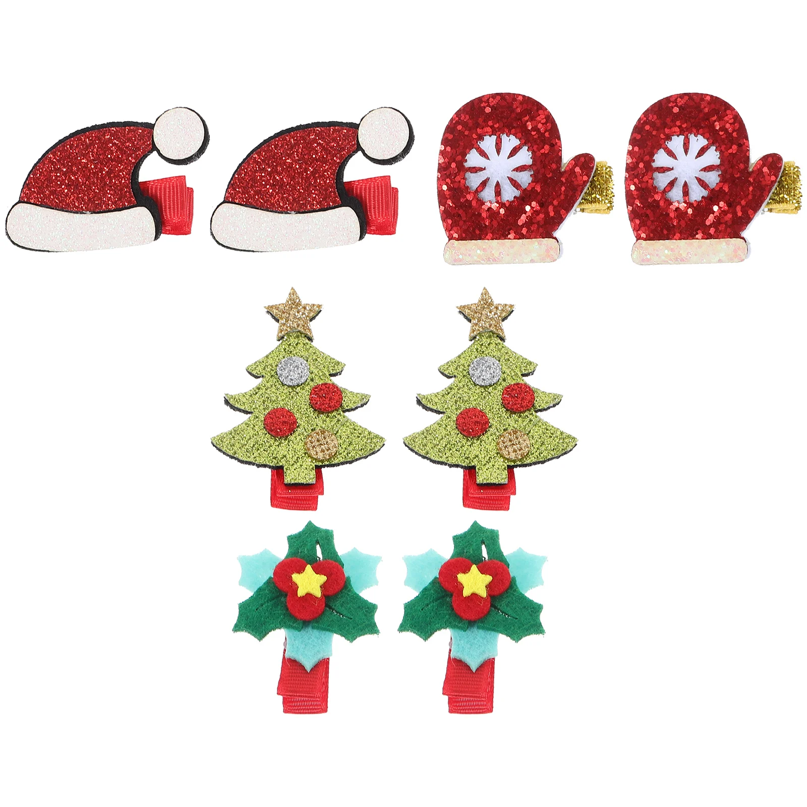 

15pcs Christmas Tree Santa Hat Snowflake Gloves Leaf Hair Clips Glitter Sequin Decorative Headdress Kids Accessories